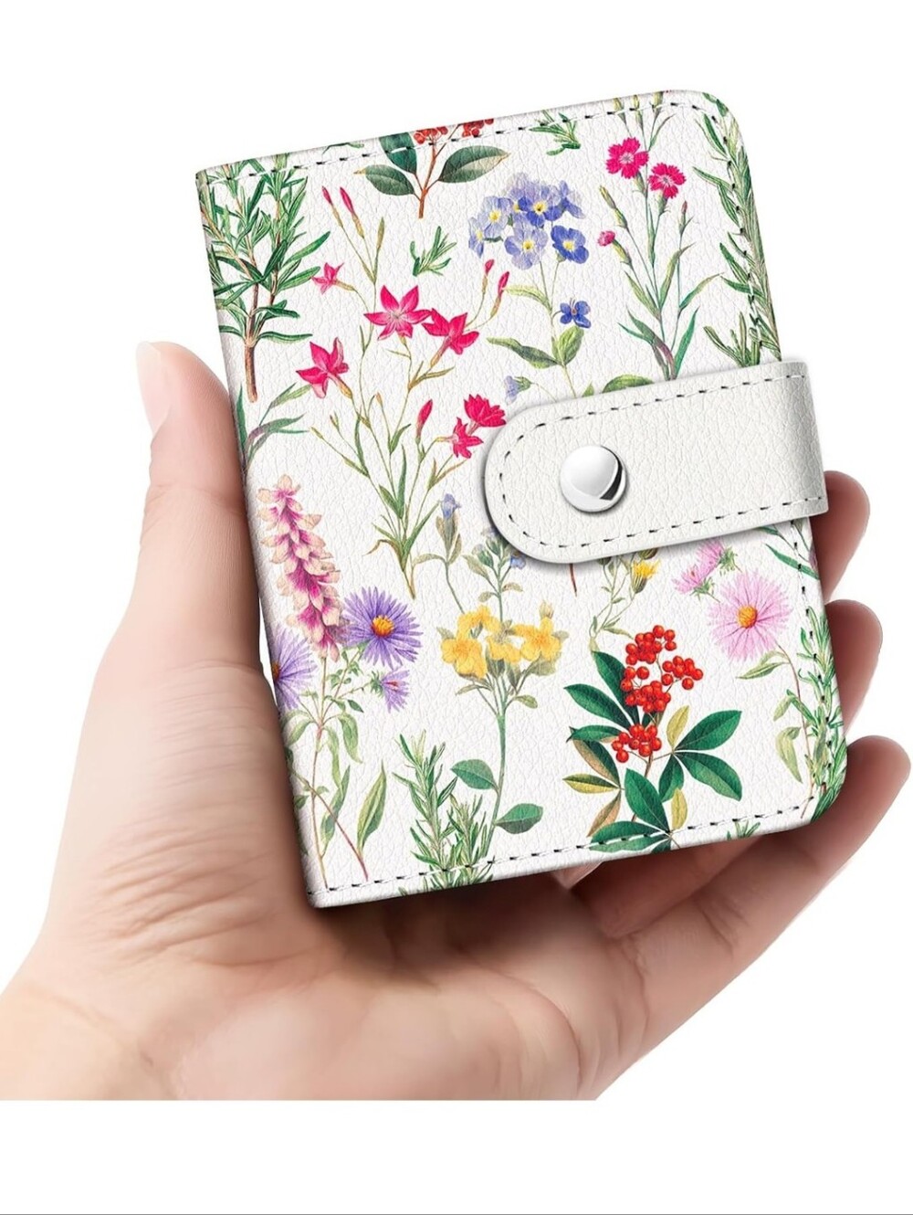 Floral Compact Card Wallet - White Botanical Print